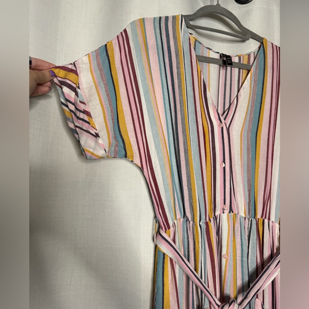 Zara TRF Rainbow Striped Linen Summer Midi Dress - Picture 6 of 11